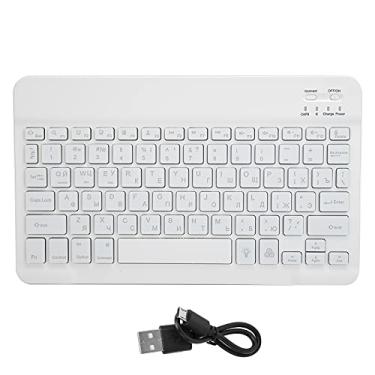 Imagem de Teclado sem fio, teclado Bluetooth 10" com teclado quadrado de luz de fundo RGB para tablet de telefone (branco branco russo)