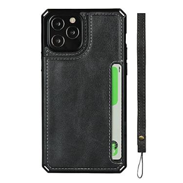 Imagem de Capa de couro premium slim fit de luxo para iphone 11 12 mini pro xr xs max x 7 8 plus slots para cartão de carteira capa à prova de choque, preta, para iphone 7 plus