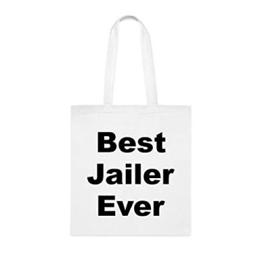 Imagem de Bolsa tote carcereiro, bolsa Best Jailer Ever (melhor carcereiro) presente, presente para carcereiro, bolsa de ombro para carcereiro, bolsas reutilizáveis, ideia de de Natal, Branco