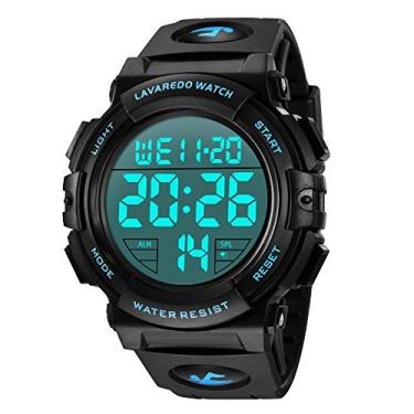 Imagem de L LAVAREDO Relógio digital masculino, esportivo, militar, impermeável, para uso ao ar livre, cronógrafo, com luz traseira de LED, alarme/data, 01 - Azul, Small, Cronógrafo, digital