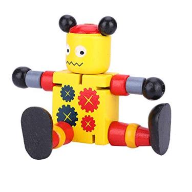Imagem de banapoy Brinquedos de robô de madeira, brinquedos de segurança para crianças, duráveis para crianças (amarelo)