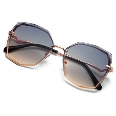 Imagem de S.NOTIO Óculos de sol de polígono para mulheres estilo designer de moda Gradient octagon UV400 lentes geométricas armação de metal grande (verde gradiente marrom)