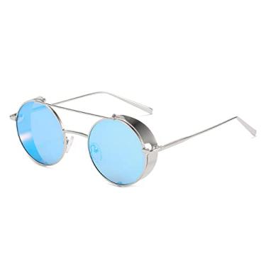 Imagem de Óculos de sol redondos retrô steampunk moda masculina vintage punk armação clássica óculos de sol de luxo óculos de sol uv 400, azul c8, outros