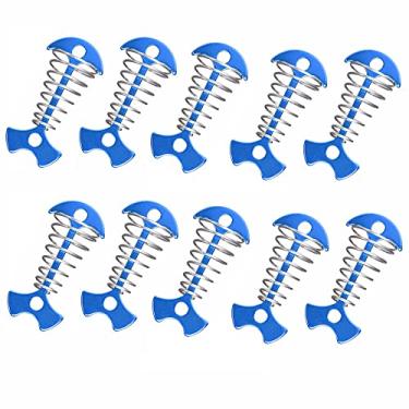 Imagem de tooloflife Pinos de âncora de convés de espinha de peixe de liga de alumínio, prego de tenda de acampamento portátil com fivela de mola, acessórios de acampamento ao ar livre, pacote de 10, azul