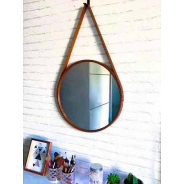 Imagem de Espelho Redondo Decorativo Suspenso Marrom Com Alça 60cm  - Fwb