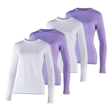 Imagem de Kit 4 Camisetas Proteção Solar Feminina Manga Longa Uv50+ 2 Lilás 2 Br