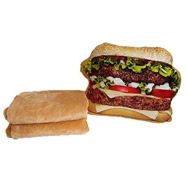 Imagem de Yajun Almofada de hambúrguer de pelúcia com cobertor macio compacto 2 em 1 colcha de avião zíper almofada prática para acampamento viagens de carro escritório, alface, 45 * 30 cm