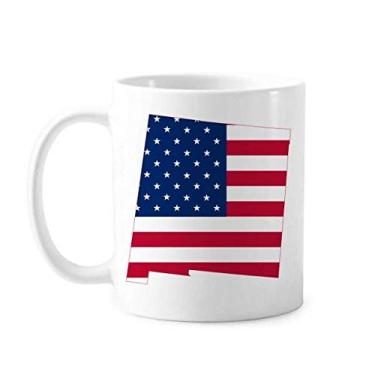 Imagem de Mapa dos Estados Unidos estrelas listras formato de bandeira caneca cerâmica xícara de café porcelana louça
