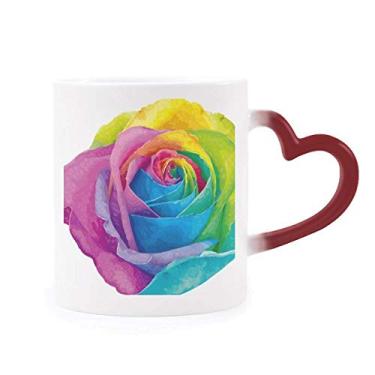 Imagem de Caneca de grés com estampa de flor lésbica gay arco-íris LGBT sensível ao calor que muda de cor vermelha