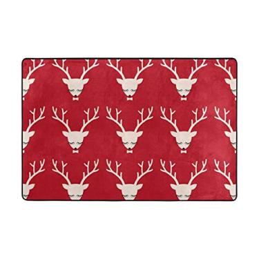 Imagem de My Daily Tapete de área vermelho cervo de Natal 10 x 15 cm, sala de estar quarto cozinha tapete decorativo leve impresso de espuma