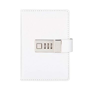 Imagem de Caderno de bloqueio de senha retrô vintage PU notebook cadeado simples A7 caderno de bolso diário secreto caderno de escrita (branco)