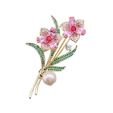 Imagem de KIZQYN Broche feminino elegante e bonito broche de orquídea de luxo de broche de flor terno coleira decoração acessório de fantasia