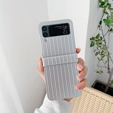 Imagem de Capa de telefone com caixa de bagagem listrada cor doce moda para Samsung Galaxy Z Flip 3 ZFlip 3 4 ZFlip4 5G, prata, para Galaxy Z Flip 4