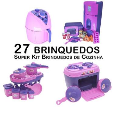 Imagem de Kit Cozinha Infantil Geladeira Microondas Panelas Fogão 27Pç - Zuca To