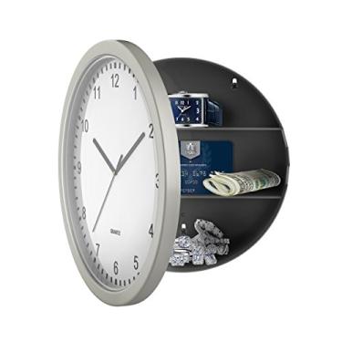 Imagem de Relógio seguro: relógio analógico operado por bateria de 25 cm com cofre oculto para joias, dinheiro, objetos de valor e muito mais da Trademark Home (prata)