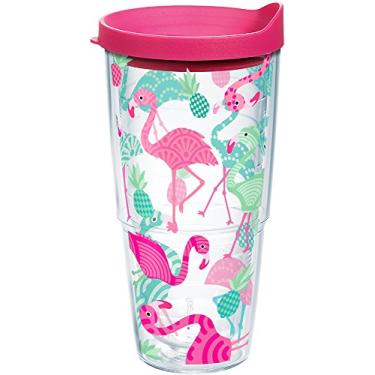 Imagem de Tervis Copo de viagem com isolamento térmico de parede dupla feito nos EUA, padrão flamingo, mantém as bebidas frias e quentes, 680 g, clássico