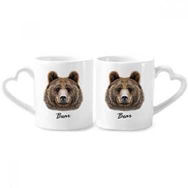 Imagem de Conjunto de canecas de porcelana gigante de urso marrom selvagem com alça de coração