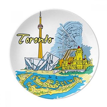Imagem de Prato de sobremesa decorativo de porcelana com paisagem de Toronto sabor Canadá 20,32 cm jantar casa