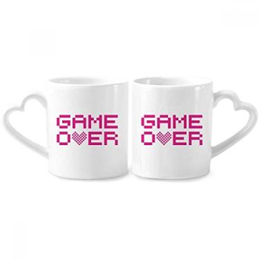 Imagem de Conjunto de canecas de porcelana rosa Game Over Pixel para casal amante xícara de cerâmica alça de coração