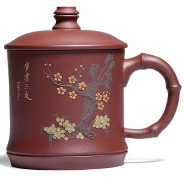 Imagem de Filtro de xícara de chá de argila roxa feito à mão Caneca de água para escritório esculpindo xícaras de chá