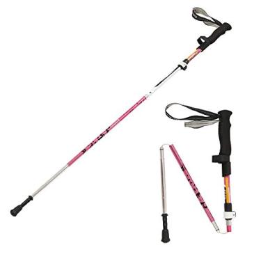 Imagem de N/H Pacote com 2 bastões de caminhada dobráveis, dobráveis e ajustáveis para escalada ao ar livre com trava de alavanca (5 seções) para mulheres/meninas