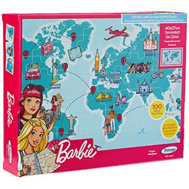 Imagem de Quebra-Cabeça Mapa-Mundi Travel Barbie Xalingo - 2316.5, Multicor