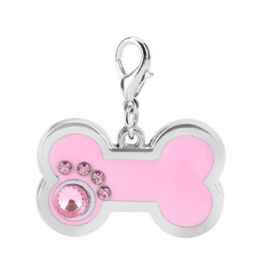 Imagem de KUIDAMOS Etiqueta de liga de zinco para animais de estimação, 4 cores, formato de osso com decoração de , personalizada para cães e gatos, também como um chaveiro (rosa)