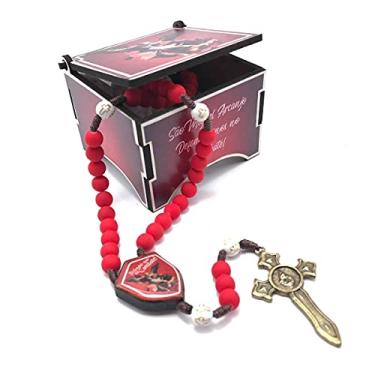 Imagem de Terço De São Miguel Arcanjo Com Caixinha Estampada Vermelha