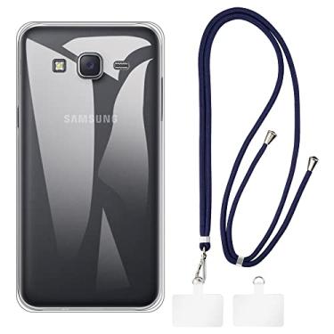 Imagem de Shantime Capa para Samsung Galaxy J7 2015 + cordões universais para celular, pescoço/alça macia de silicone TPU capa protetora para Samsung Galaxy J7 2015 (5,5 polegadas)