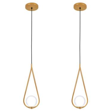 Imagem de Kit 2 Luminárias Pendente Gota Globo Vidro Quarto Dourado