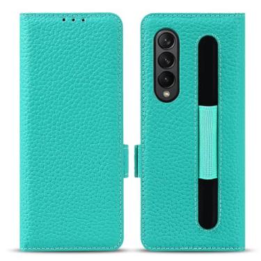Imagem de PuRoxx Capa flip para Samsung Galaxy Z Fold 5, capa carteira de couro genuíno com suporte para cartão com suporte S-Pen, verde