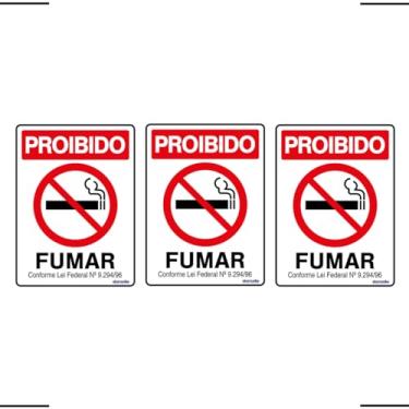 Imagem de Combo 3 Placas De Sinalização Proibido Fumar 15x20 Ekomunike - P-5/1 F9e