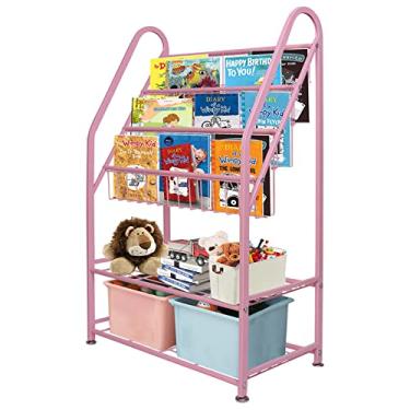 Imagem de aboxoo Estante infantil de metal de canto independente 5 camadas rosa 63,5 cm para armazenamento de quarto infantil, meninas, mulheres, estante rosa estável, livraria, sala de estar, cama, biblioteca,