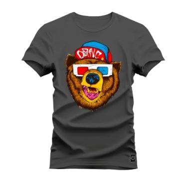 Imagem de Camiseta Plus Size Casual Malha Confortável Estampada Urso Oculos Grafite G1