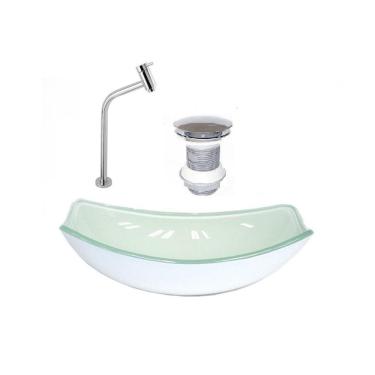 Imagem de Kit Cuba de Vidro + Torneira para Lavatório Oval Chanfrada 46cm Branco