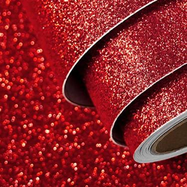 Imagem de FunStick Papel de parede vermelho rubi glitter brilhante papel de parede de contato com glitter vermelho papel de parede autoadesivo removível para quarto, paredes, armários, decoração de cômoda 40 x