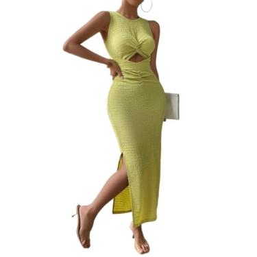 Imagem de Camisa Feminina Twist Front Cut Out Split Thigh Dress (Color : White, Size : M)