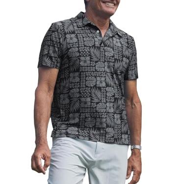 Imagem de Reyn Spooner Camisa polo masculina com estampa havaiana, Tropical Tapa - Preto, 3G