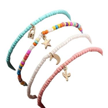 Imagem de Colar feito à mão, multicamadas, arco-íris, contas coloridas, corrente de elos, lua, estrela, borboleta, pingente, gargantilha, amizade, criativa, praia, bijuteria para mulheres, Metal