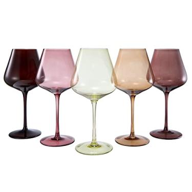 Imagem de Conjunto de 5 taças de vinho de cristal colorido coleção Terracotta Mars, presente para ele, mamãe pai amigo - copos de 590 ml, exclusivo estilo italiano alto - vermelho e branco, lindos copos