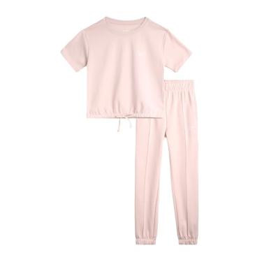 Imagem de Reebok Conjunto de calça jogger para meninas - 2 peças de camiseta cropped e calça de moletom de malha dupla - conjunto de moletom para meninas (7-12), Estuque rosa, 12