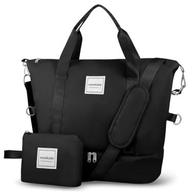 Imagem de WOOMADA Bolsa esportiva de viagem, bolsa de ginástica com compartimento molhado e compartimento para sapatos. Bolsa noturna para mulheres com bolsa de higiene pessoal, bolsa esportiva, Preto