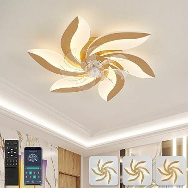 Imagem de Ventiladores de teto de 26,7" com luzes e luz de teto de flor remota regulável 3000-6000K Motor DC silencioso reversível 6 velocidades Lustre de ventilador LED para sala de estar Quarto Vent