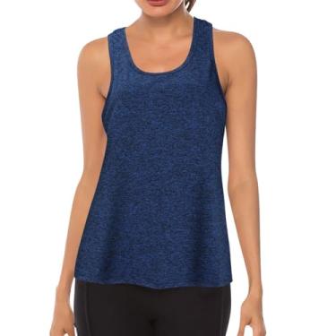 Imagem de Camiseta regata feminina de malha nadador sem mangas, gola redonda, cor sólida, casual, camisetas de corrida de verão, Azul marino, G