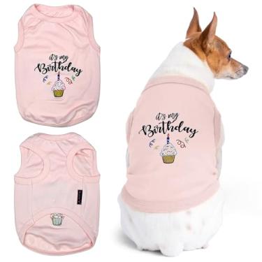 Imagem de Roupas de verão para cães de estimação parisiense | Camiseta engraçada para cachorro "It's My Birthday Pink" com estampa de bordado, tamanho XXP