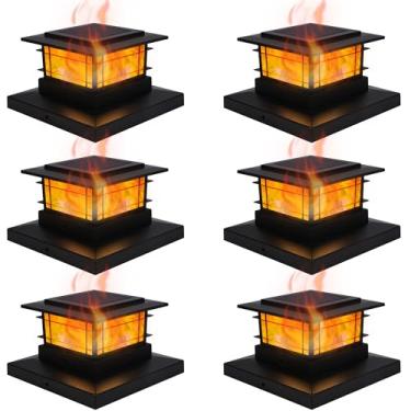 Imagem de Luminária de poste Dynaming, Energia Solar, Chama Cintilante, Iluminação LED SMD de Alto Brilho, para Área Externa, Jardim, Pátio, 10,1 x 10,1, 12,7 x 12,7, 15,2 x 15,2 cm, 6 unidades