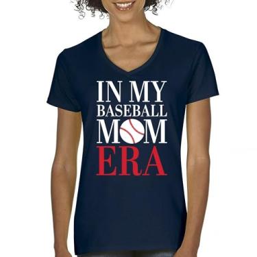Imagem de Camiseta feminina com gola V in My Baseball Mom of Boys Best Team Supporter Mother Active Sports Child Mommy, Azul marinho, G