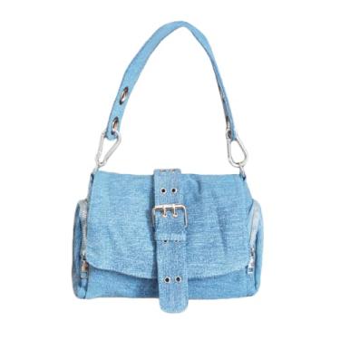 Imagem de NIGEDU Bolsa de ombro feminina fashion jeans transversal bolsa mensageiro feminina, Azul claro, Medium