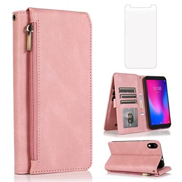 Imagem de Asuwish Compatível com ZTE Avid 579 Z5156CC Capa carteira protetora de tela de vidro temperado e capa flip de couro com zíper suporte para cartão acessórios para ZTE Blade A3 2020/A3 Joy feminino ouro
