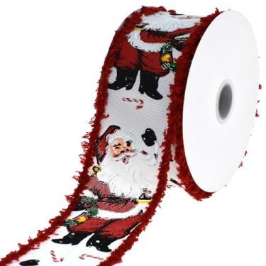 Imagem de Homeford Fita com fio Christmas Smiling Santas Frizette Edge, 6,5 cm, 10 metros, vermelha